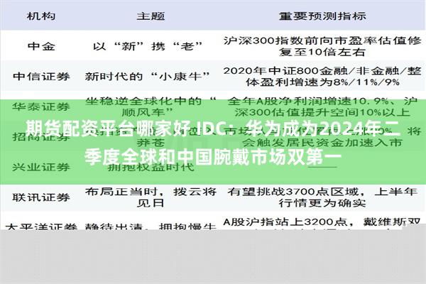 期货配资平台哪家好 IDC：华为成为2024年二季度全球和中国腕戴市场双第一