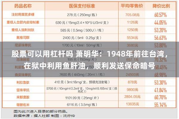 股票可以用杠杆吗 萧明华：1948年前往台湾，在狱中利用鱼肝油，顺利发送保命暗号